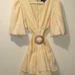 Beulah Womens Yellow Ruffled Tie Front Puff Sleeve Mini Dress Photo 3