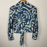Haute Hippie Blue White Abstract Batik Print Tie Front Linen Rayon Shirt Top S Photo 2