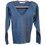 Bishop and Young Blue V Neck Puff Sleeve Sweater Size Small Pullover Photo 0