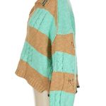 Free People Striped Oversized Knit Sweater Preppy Varsity Look in Teal and Tan Photo 7