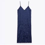 ZARA  Navy Blue Wrinkled and Satin Effect Midi
Dress(Size Medium) Photo 1