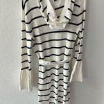 Chaser  White Navy Blue Longline Knit Hooded Belted Cardigan Duster Sweater M Photo 2