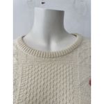 Yessiva Cream Floral Crochet Knit Embroidered Rustic Crew Neck Wool Sweater Med Yellow Size L Photo 3