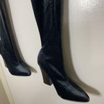 ZARA teal blue point toe velvet velour thigh high sock heeled boots 37 US 6.5 Photo 2