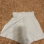 RIVIR Shorts Small Blue Tan Stripes Paper Bag Waist Linen Cotton Blend Elastic Photo 2