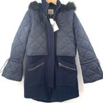 Joie  Coat Small Hetal Coat Winter Faux Fur Wool Blend Removable Vest Navy NWT Photo 2