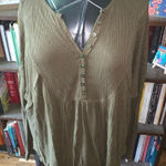 Free People olive green waffle oversized cozy M elevated basics top Photo 0