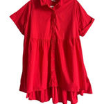 Cato ‎ Shirt Dress Women’s 18-20W Red Cotton Button Front Hi-Low Hem Short Sleeve Photo 0