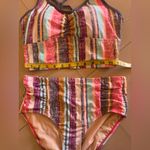 Free Country  Striped Retro Bikini Swimsuit front High Waist High Cut Legs S-4/6 Photo 3