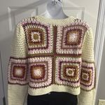 MINKPINK Norah Crochet Pattern Knit Sweater Cropped Crew Neck Large Cotton Blend Photo 8