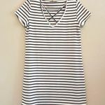 SheIn White Dress with Black Thin Stripes Short Sleeve Mini Dress Criss Cross L Photo 0