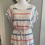 Old Navy White Blue and Orange Striped Linen Blend Scoop Neck Dress Size Medium Photo 7