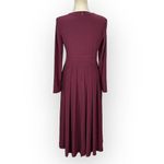 Eliza J  Pleated A-Line Midi Dress Women's 6 Burgundy Keyhole Cutout Long Sleeves Photo 4