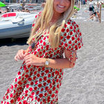 Red Floral Short Sleeve Mini Dress Size M Photo 0