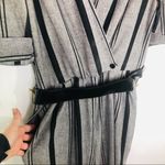 Vintage Striped Jumpsuit Pants Belted 70s M 12 80s Retro Business Suit Gray Photo 2