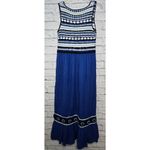 ZARA Maxi Dress Contrast Blue Crochet Knit Top Ruffle Hem Sz M boho summer beach Photo 2