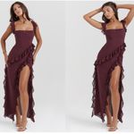 House Of CB  ARIELA MULBERRY RUFFLE MAXI DRESS wine size XL NWOT‎ Photo 2