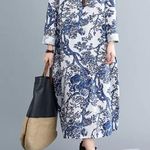 Floral Long Sleeve Dress Women's M Blue White Elegant Chic Spring Casual Size M Photo 2