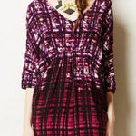 Maeve Anthropologie Plaid Print V Neck Dolman Sleeve Mini Dress Women's Medium Photo 0
