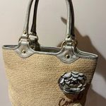 Coach Bleeker Natural Straw Tote Bag Leather Flower & Straps Woven F13373 L Photo 0