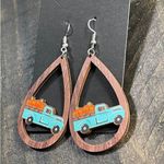 Wooden Fall Truck Pumpkin Earrings Brown Photo 5