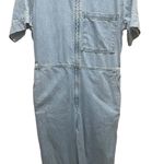 ZARA Zip Up Denim Jumpsuit Short Sleeve Light Wash Women’s Size Medium Photo 2