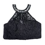 Sequin Hearts New Black Lace Rhinestone Embellished Formal Crop Halter Top Photo 1