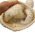 Cream Cable knit Teddy Bear Pom Pom Ears Beanie sherpa lined Fall winter Hat Photo 2