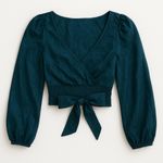 Band of the Free Women's S Floral Crossover Crop Top Blue Long Sleeve Photo 0