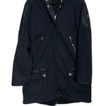 Spyder  Women's XL Black Hooded Rain Trench Coat Faux Leather Accents Winter Fall Photo 4