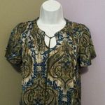 PerSeption Concept S Paisly Short Sleeved Stretch Top in Olive n Teal Green Photo 1