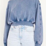 Lazy Sunday Blue Cropped Crewneck Sweatshirt Cotton Long Sleeve Top Sz S Photo 0