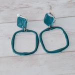 Vintage Clip On Earrings Extra Large Teal Dangle Retro Statement Light Weight Photo 3
