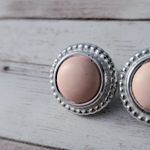 Vintage Clip On Earrings Light Pink Center with Silver Tone Halo Photo 3