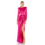 Mac Duggal  26676 Magenta Pink Satin Long Sleeve Structured Bow Gown Size 4 NWT Photo 4