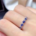 18K White Gold Plated Adjustable Blue Crystsl Sapphire Ring for Women Photo 3