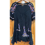 Free People  Pavlo Embroidered Boho Peasant Dress Black Floral Cotton M Photo 1