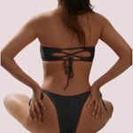 Zaful NWT Black Ribbed High Cut Bikini w/ Adjustable Tie Back Bandeau Top - XS Photo 2