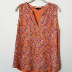 PaperMoon [] Orange Floral Print Sleeveless Chiffon Blouse Work Top Size Medium M Photo 0