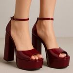 Kori  Burgundy Patent Platform Heels Block Heel Ankle Strap Size 8.5(B80) Photo 0