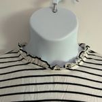 Kaileigh Women's Ruffle Neck Black Stripe Long Sleeve Knit Blouse L Large NWOT Photo 1