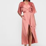 EXPRESS  Satin Wrap Midi Dress in Rose Pink Photo 8