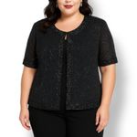 Vintage Black Beaded Evening Jacket Short Sleeve Crewneck XXL Formal Evening Photo 10