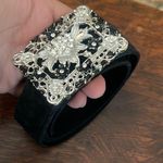 leather suede Black and Silver Belt with Intricate Design Photo 0