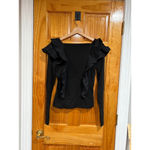Veronica Beard  Jeans Pima Cotton Ruffle Long Sleeve Top Black Women’s Small Photo 3