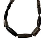 Wood Bead Necklace with Silver Tone Accent Beads – Boho Jewelry Black Photo 0