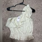 American Eagle  Outfitters Cream Ruffle One-Shoulder Tank Top Photo 0