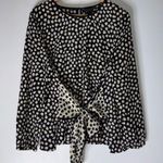 J.Crew  100% silk black and cream dot tie front long sleeve top 12 Photo 0