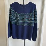 Talbots  Blue Green Jeweled Crystal Embellished Sweater L Petite Lambswool Blend Photo 1