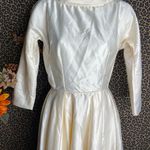 Unique Vintage 1950s Style Cream Satin Sleeved Lana Bridal Dress NWT | SMALL | Photo 6